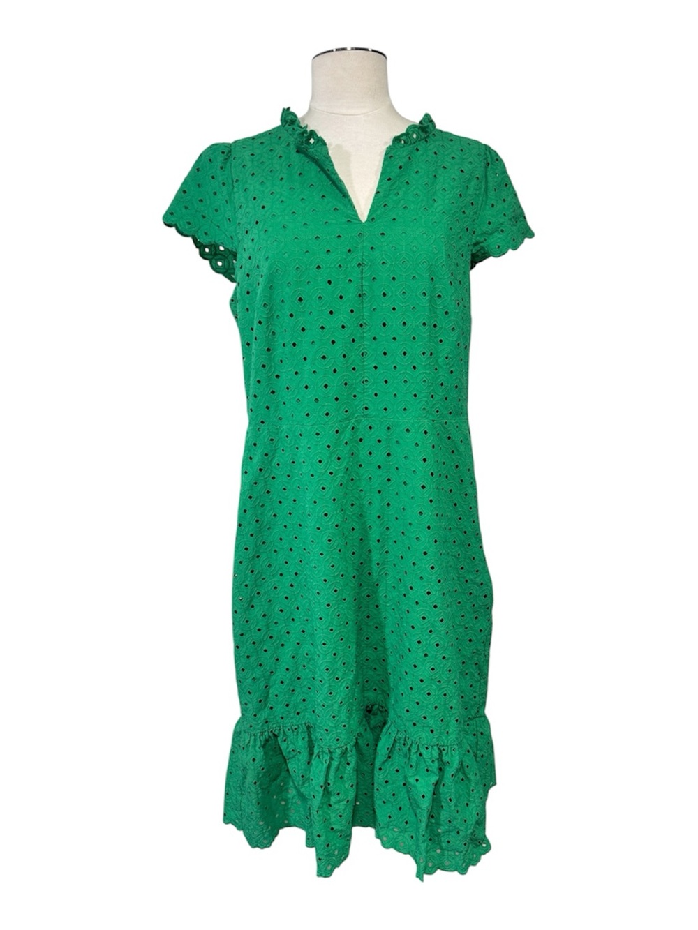 The Talbots EMBROIDERED FIT & FLARE DRESS in GEO EYELET Green, size 12
